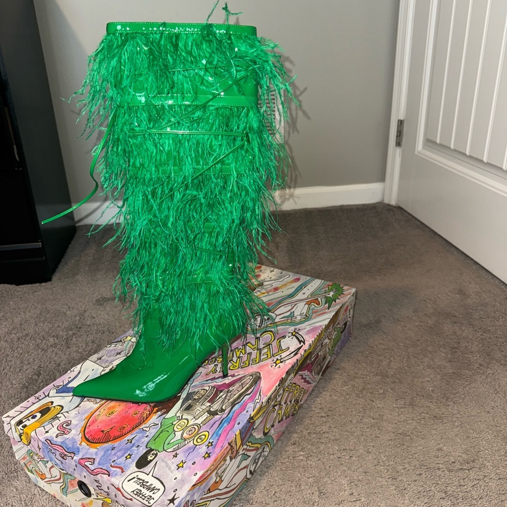 Jeffrey Campbell Green Feathered Party Boot